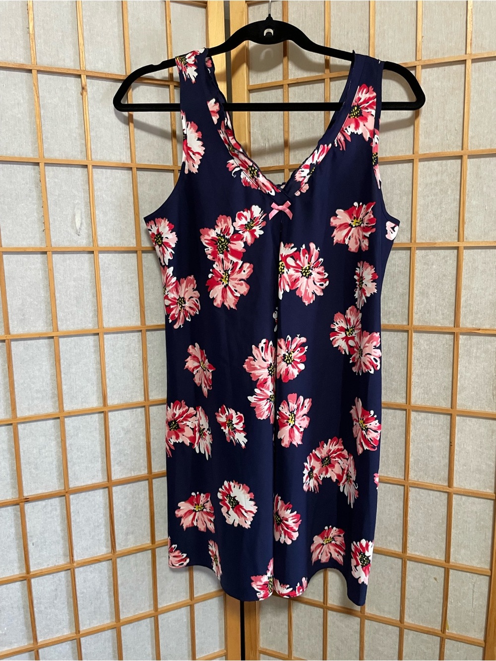 Oscar De La Renta Slip Dress Blue Satin Floral Lingerie